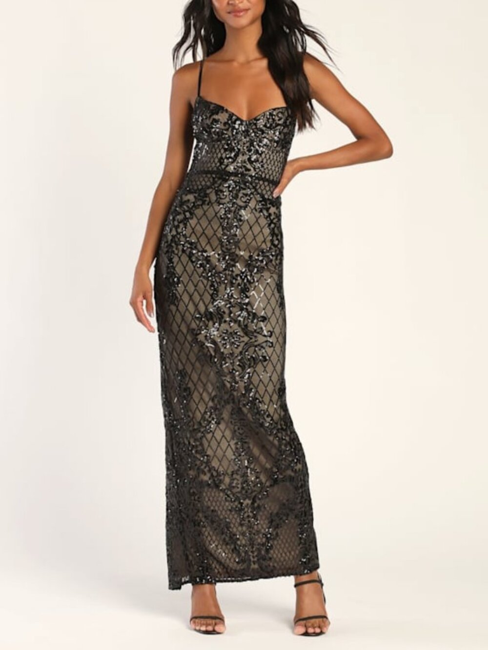 Lulus Moonlit Love Black Sequin Sleeveless Maxi Dress - Size L